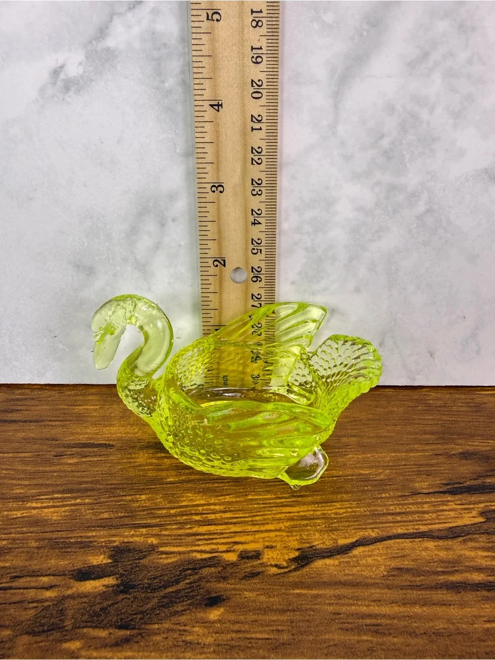 Mosser Glass Uranium Vaseline Swan Open Salt Cellar Dish UV Glow Vintage